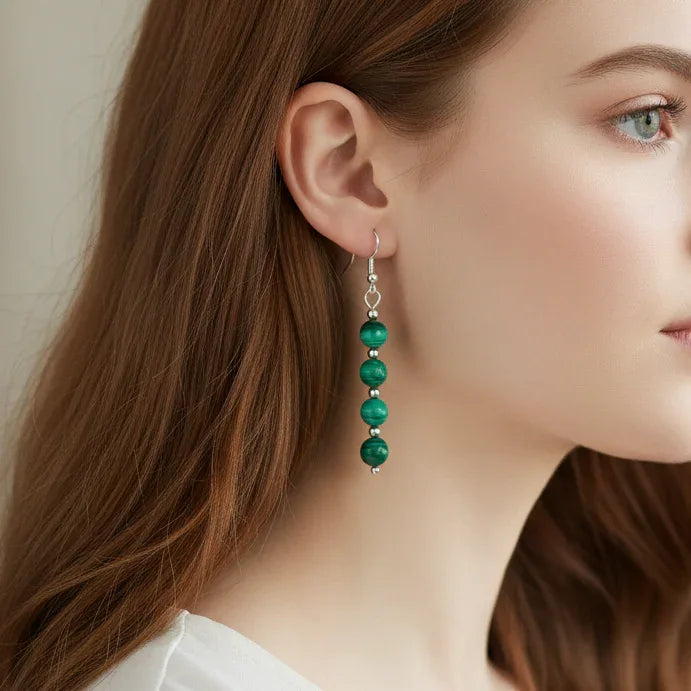 Boucles d'oreilles en perles de Malachite (BO212)