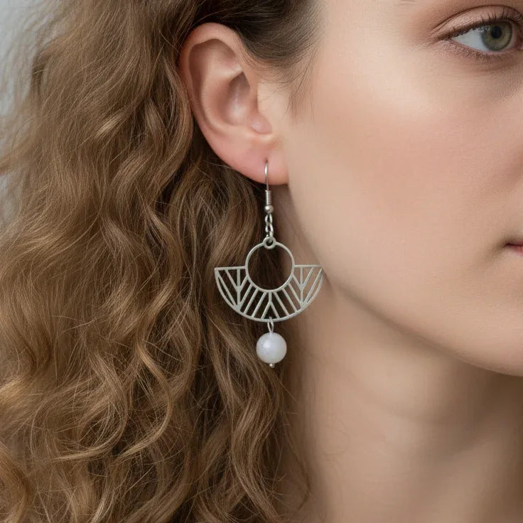 Boucles d'oreilles avec perles en Quartz blanc (BO203)