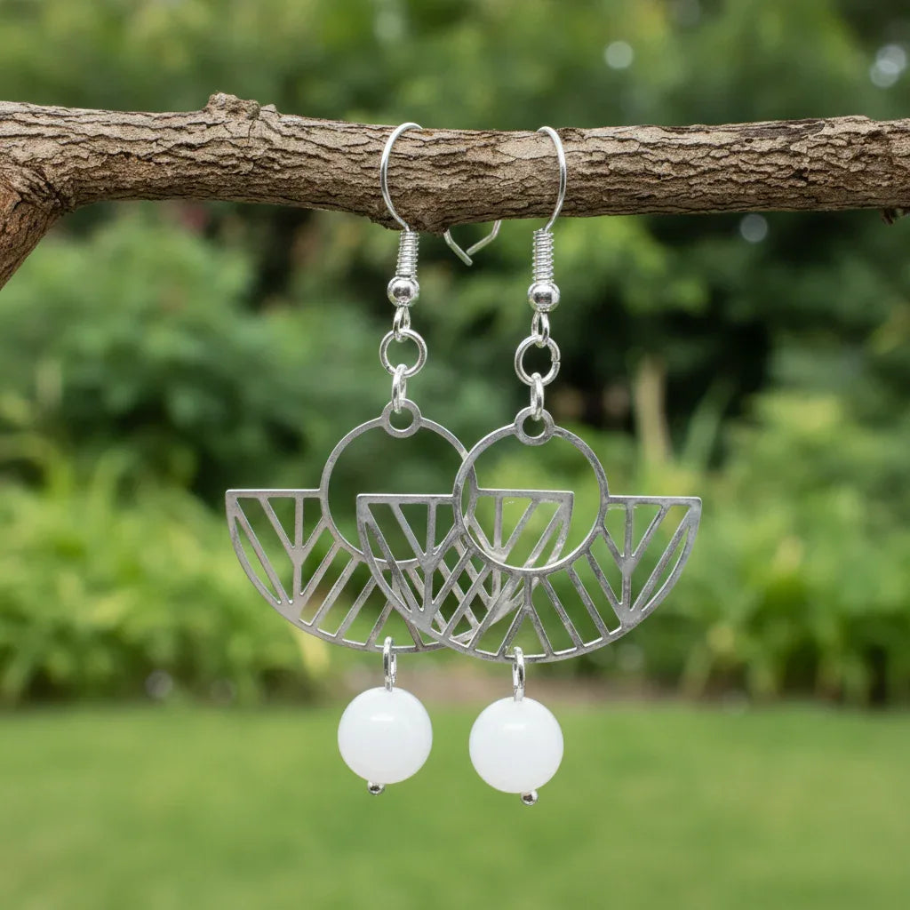 Boucles d'oreilles avec perles en Quartz blanc (BO203)
