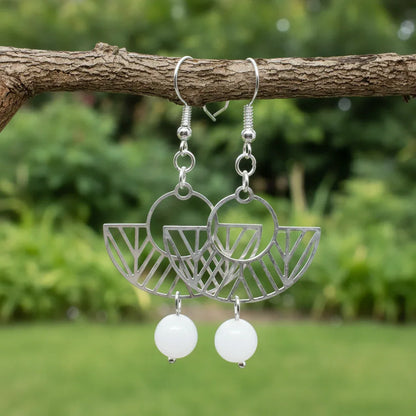 Boucles d'oreilles avec perles en Quartz blanc (BO203)