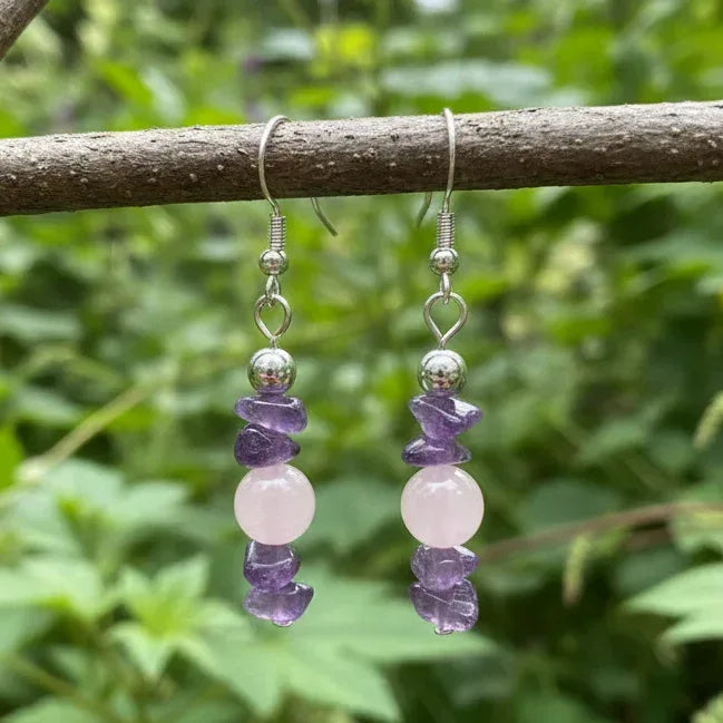 Boucles d'oreilles en Améthyste et Quartz rose (BO230)