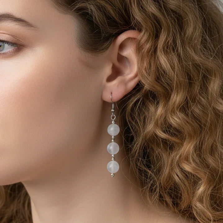 Boucles d'oreilles en Sélénite et acier inoxydable (BOHM186)