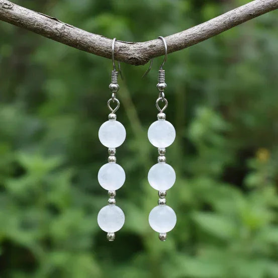 Boucles d'oreilles en Sélénite et acier inoxydable (BOHM186)