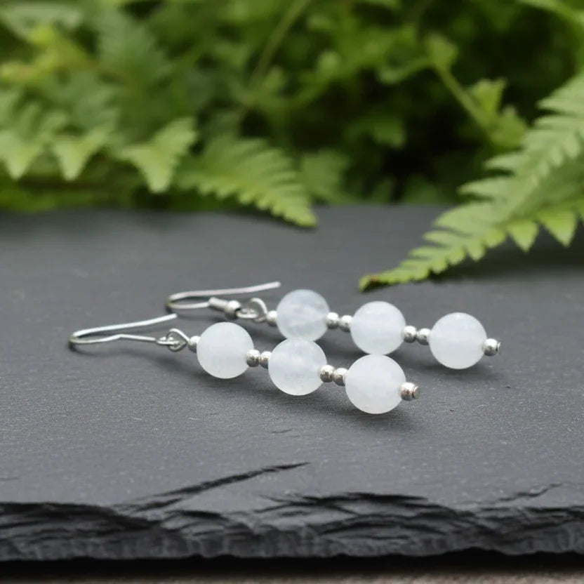 Boucles d'oreilles en Sélénite et acier inoxydable (BOHM186)