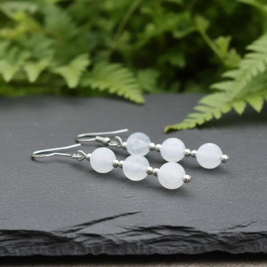 Boucles d'oreilles en Sélénite et acier inoxydable (BOHM186)