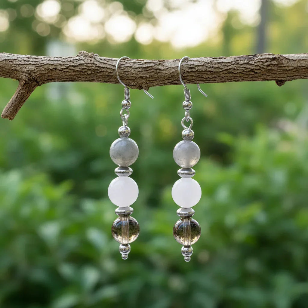 Boucles d'oreilles en perles de 3 Quartz (BO214)