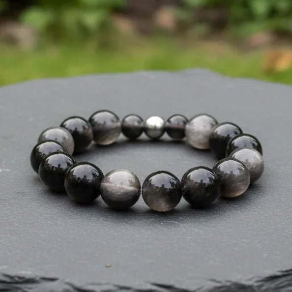 Bracelet en Obsidienne argentée 8 et 12mm
