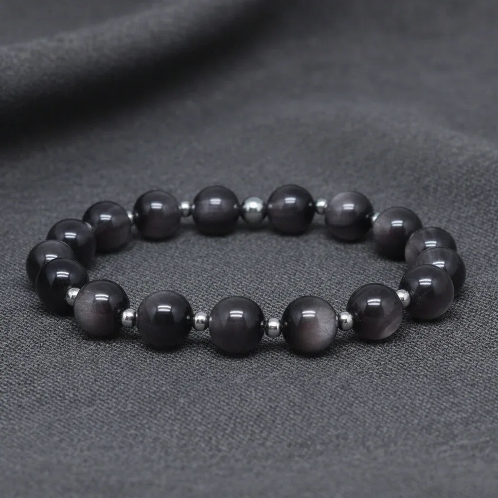 Bracelet en Obsidienne argentée 8mm
