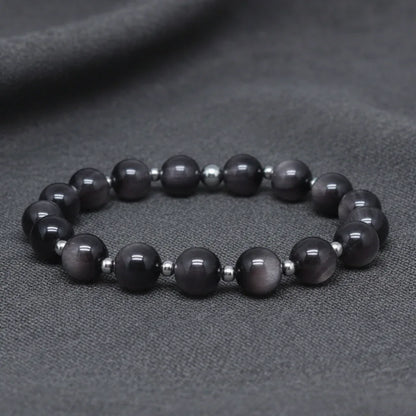 Bracelet en Obsidienne argentée 8mm