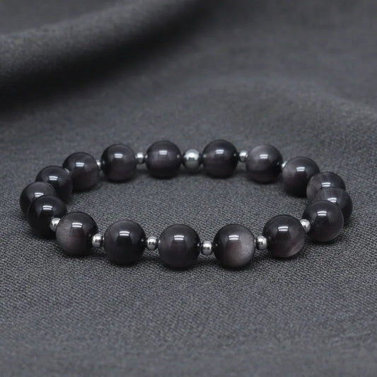 Bracelet en Obsidienne argentée 8mm