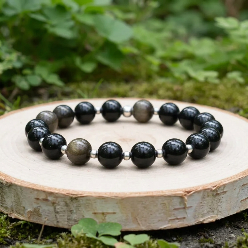 Bracelet en Obsidienne dorée 8mm - 15