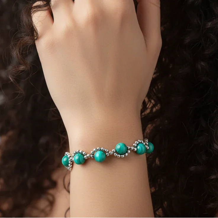 Bracelet tissé en Malachite (BRT423)