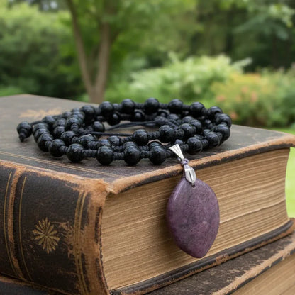Collier style Mala en Obsidienne noire et Grenatite (COL23-47)
