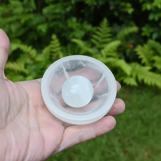 Coupelle en Sélénite et sa pierre roulée (PRGFL733)