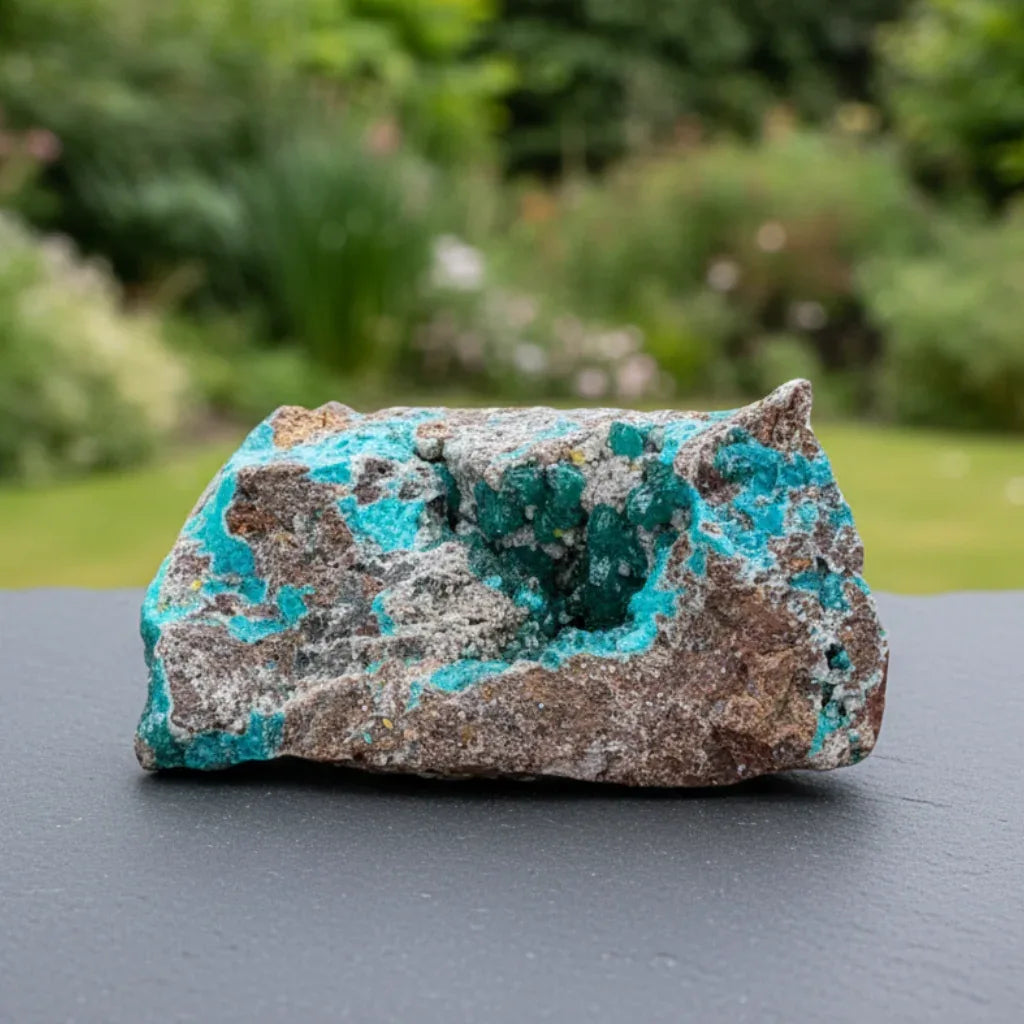 Dioptase, Calcite, Wulfénite et Shattuckite brute 30g (MB463)
