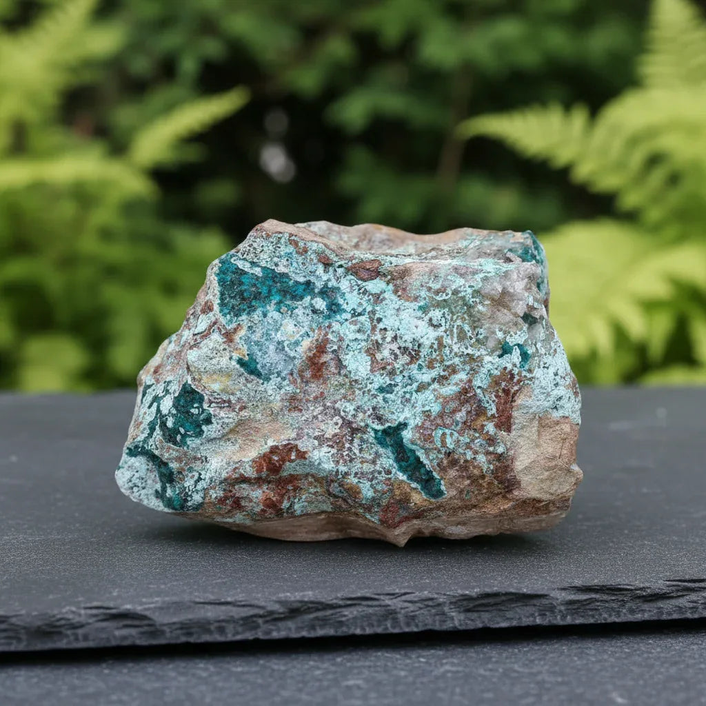 Dioptase brute avec Planchéite, Shattuckite, Cérusite 1157g (MB432-1)