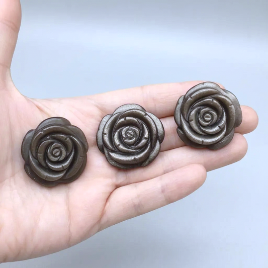 Fleur sculptée en Obsidienne argentée 17g (PRGFL697)