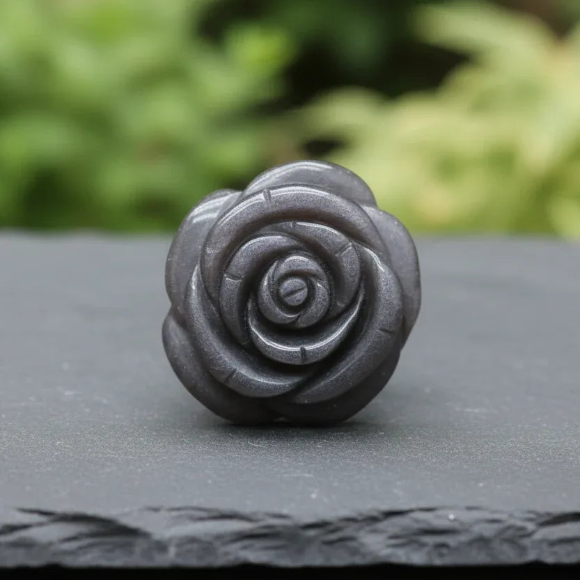 Fleur sculptée en Obsidienne argentée 17g (PRGFL697)