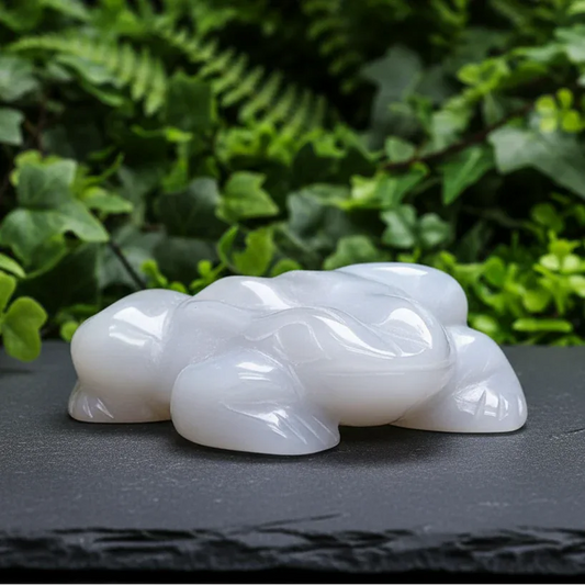 Grenouille en Calcédoine grise avec dos cristallisé 67g (PRGFL539-2)