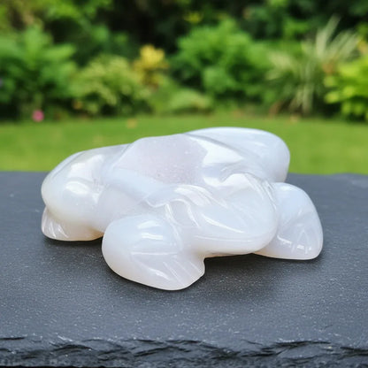 Grenouille en Calcédoine grise avec dos cristallisé 67g (PRGFL539-2)