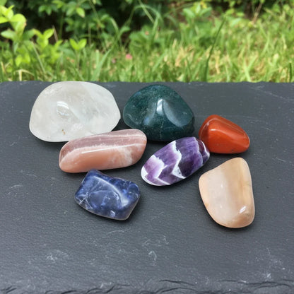 Kit 7 chakras pierres roulées dans une boite en bois