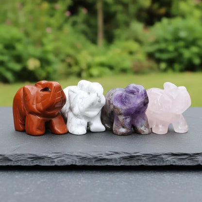Lot de 4 éléphants en Quartz rose, Jaspe Rouge, Améthyste et Howlite (PRGFL346-70)