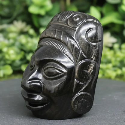 Tête masque Maya en Obsidienne dorée 2177g (PRGFL705)