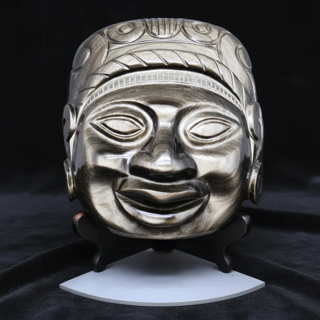 Tête masque Maya en Obsidienne dorée 2177g (PRGFL705)