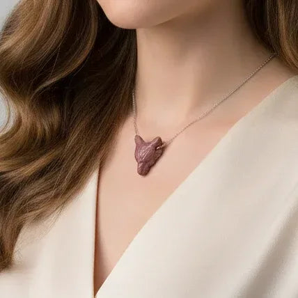 Pendentif Tête de loup en Jaspe Mookaïte (PE1100-12)