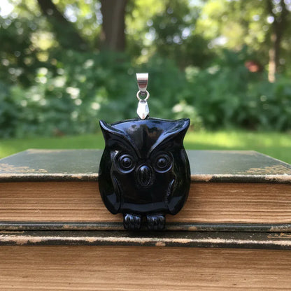 Pendentif chouette en Obsidienne noire (PE1998)