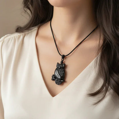 Pendentif chouette sur sa branche en Obsidienne noire (PE1296-7)