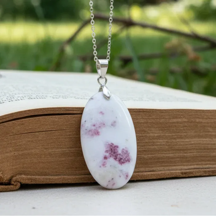 Pendentif en Cinabre et Calcite blanche (PE2019)