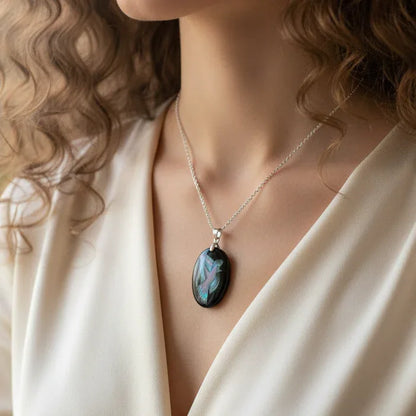 Pendentif gravé colombe en Obsidienne Œil Céleste (PE1883)