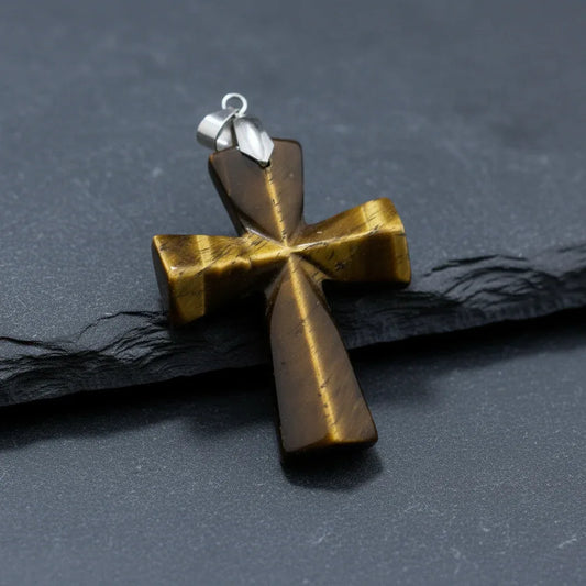 Pendentif croix en Œil de Tigre (PE1623-19)