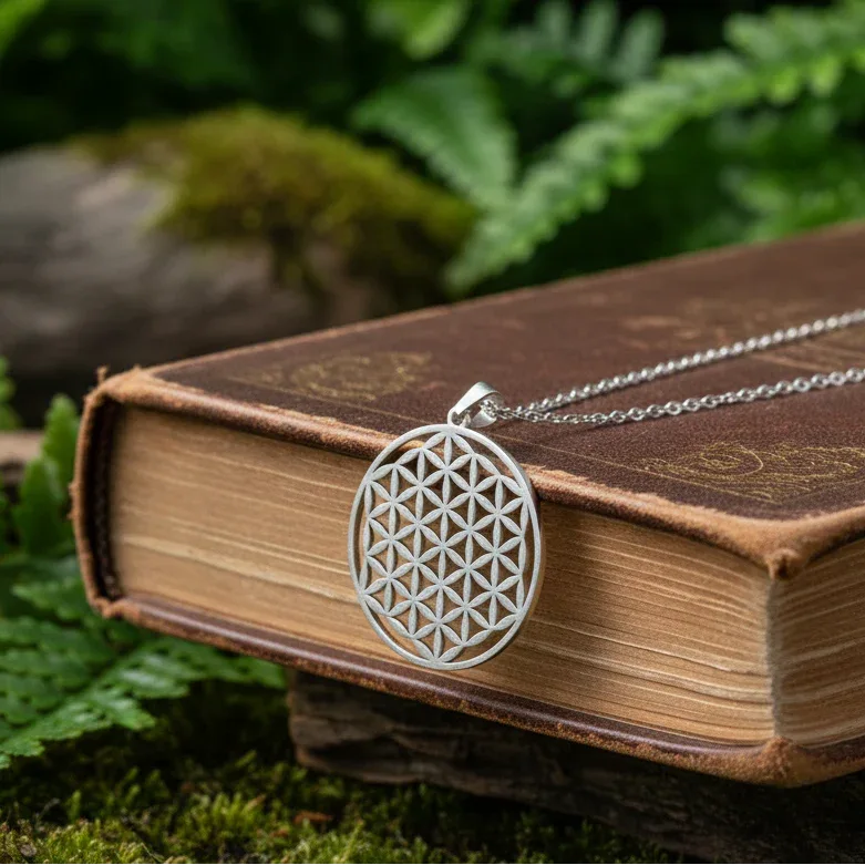 Pendentif Fleur de Vie en acier inoxydable argenté