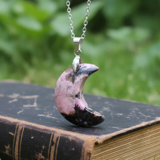 Pendentif Lune en Rhodonite (PE1979)