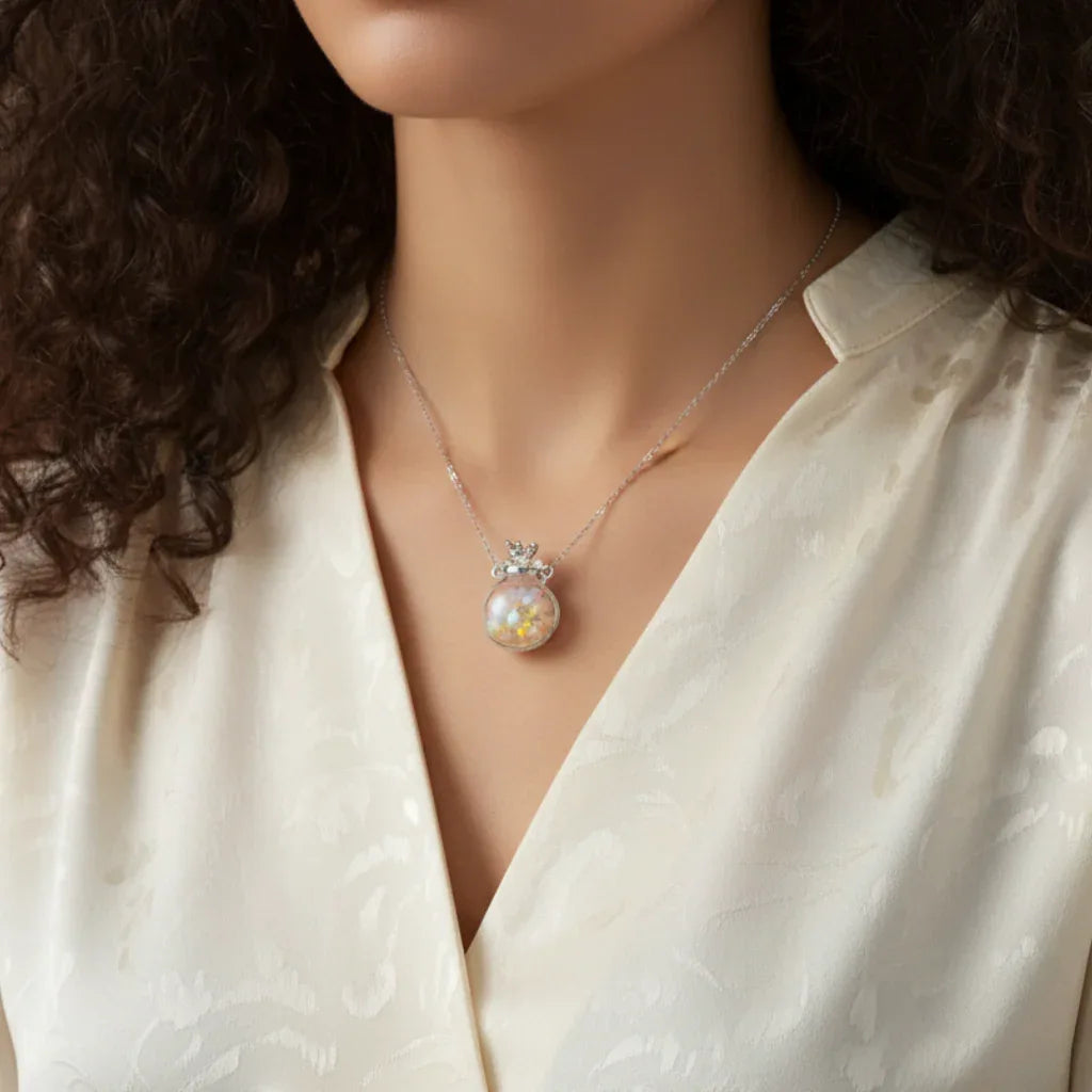 Pendentif bouteille en verre remplie d'Opale de Welo (PE1457-3)