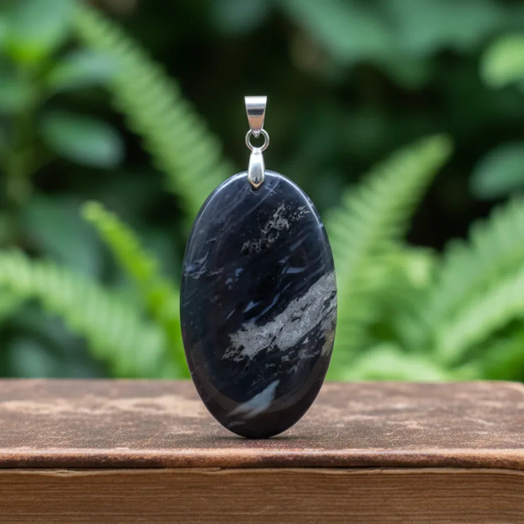 Pendentif en Racine de Palmier fossile et Chalcopyrite (PE1448)