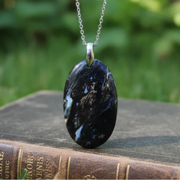 Pendentif en Racine de palmier fossile et Chalcopyrite (PE1447)