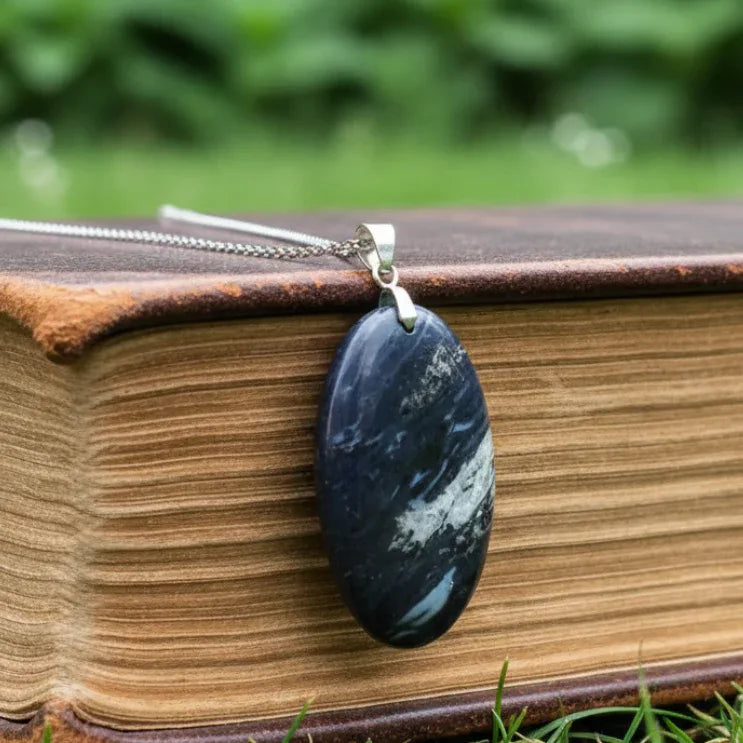 Pendentif en Racine de Palmier fossile et Chalcopyrite (PE1448)