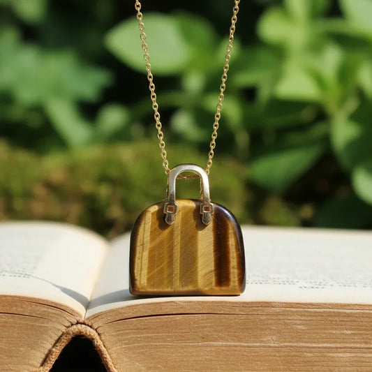 Pendentif Sac à main en Œil de Tigre (PE1837-1)