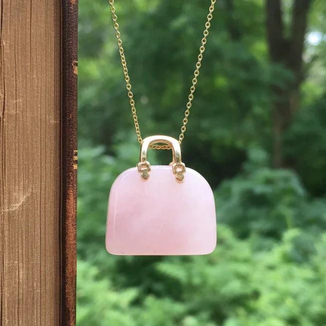 Pendentif Sac à main en Quartz rose (PE1835-1)
