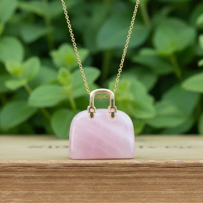 Pendentif Sac à main en Quartz rose (PE1835-2)