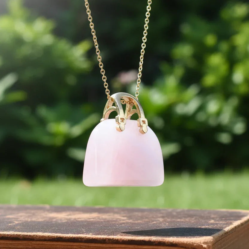 Pendentif Sac à main en Quartz rose (PE1835-2)