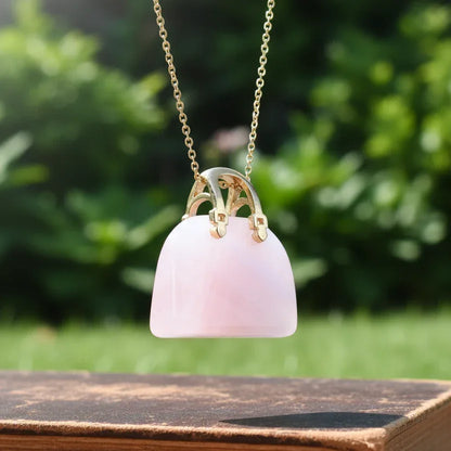 Pendentif Sac à main en Quartz rose (PE1835-2)