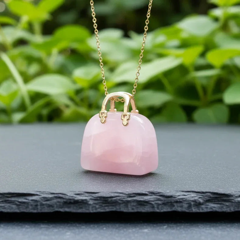Pendentif Sac à main en Quartz rose (PE1835-1)