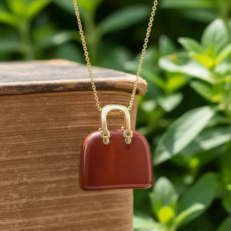 Pendentif Sac à main en Jaspe rouge (PE1836-1)