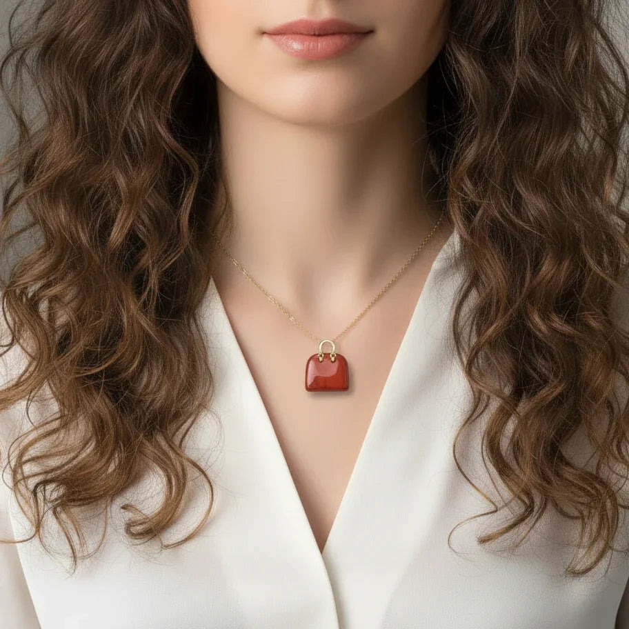 Pendentif Sac à main en Jaspe rouge (PE1836-1)