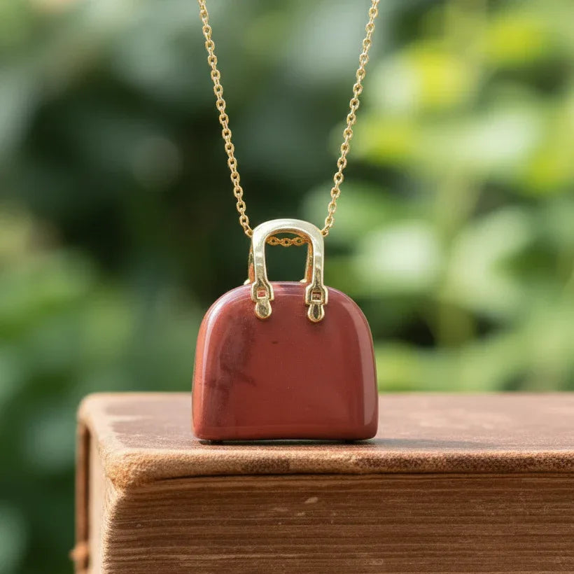 Pendentif Sac à main en Jaspe rouge (PE1836-1)