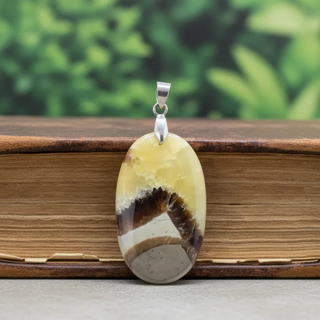 Pendentif en Septaria et Calcite jaune (PE2018)